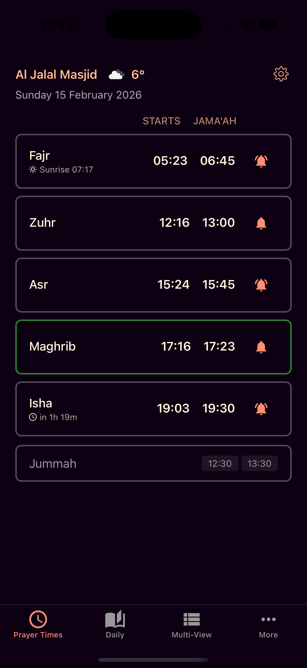 Luton Prayer Times app showing prayer schedules and mosque times